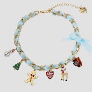 NWT BETSEY JOHNSON HOLIDAY CHARM NECKLACE CHRISTMAS TREE SNOWMAN